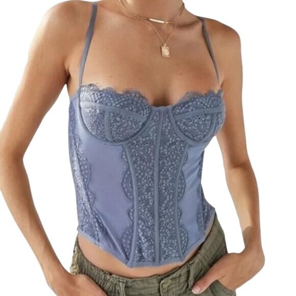 Urban Outfitters Out From Under Slate Blue Modern Love Lace Corset Size Medium - Picture 1 of 5